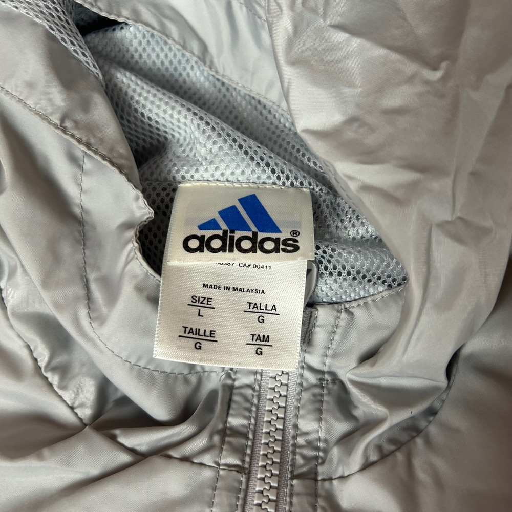 Adidas Windbreaker Jacket Boys Large Red White Colorblock Hooded Mesh Lined - Picture 2 of 6